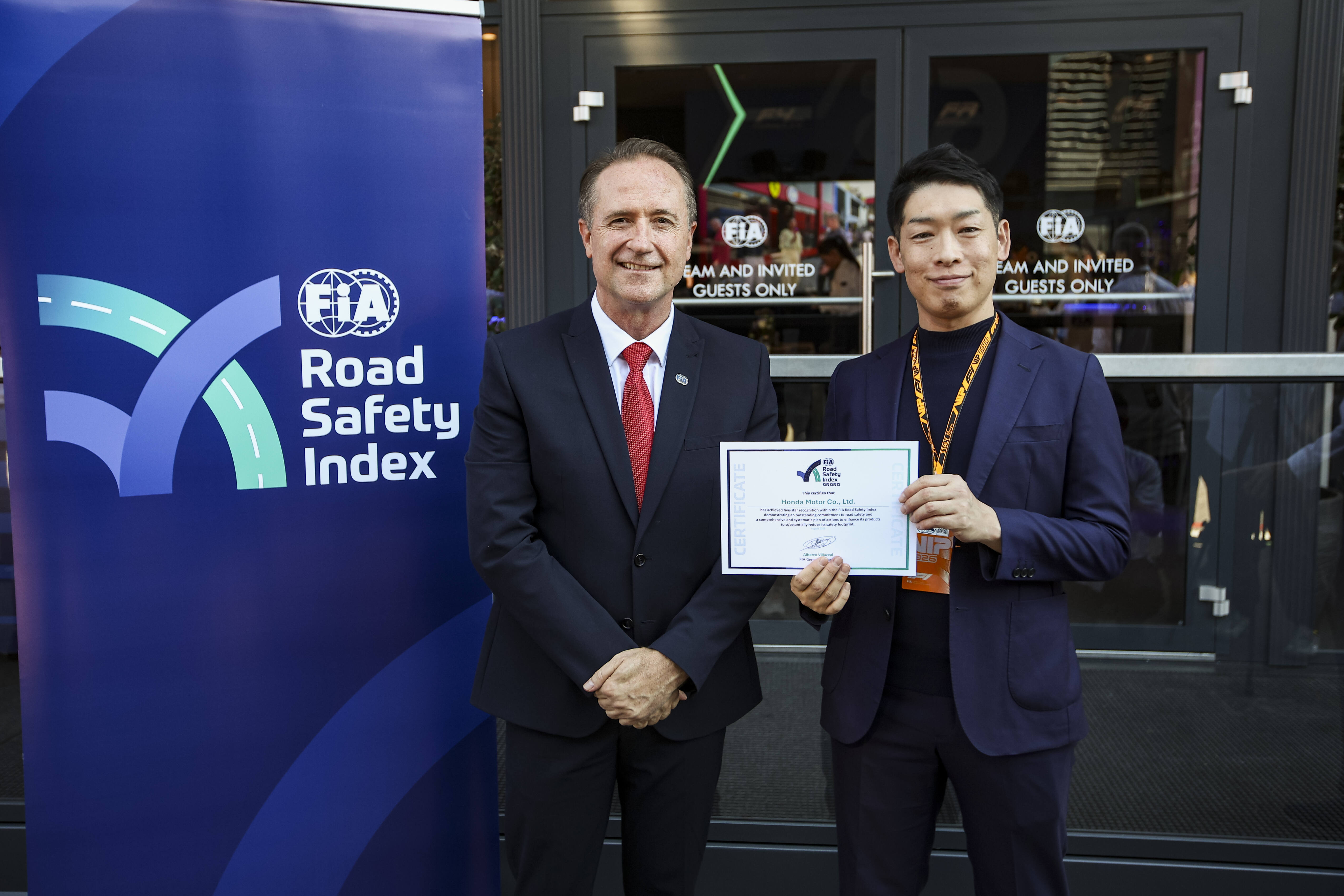 HONDA BECOMES WORLD'S FIRST COMPANY TO RECEIVE NEW HIGHEST 5-STAR RATING FROM THE FIA ROAD SAFETY INDEX, A TOOL FOR BUSINESSES AND ORGANISATIONS TO MEASURE THEIR ROAD SAFETY FOOTPRINT